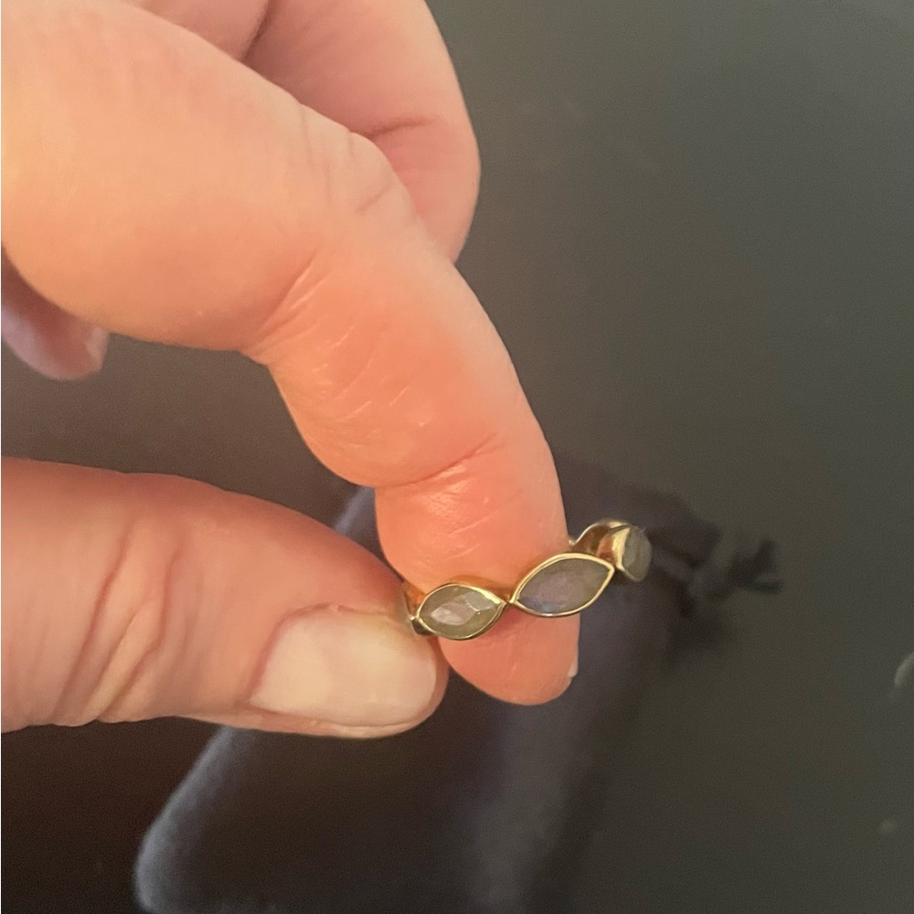 Unique Gold Tone Purple Blue Earthy Stones Ring. Size 6.